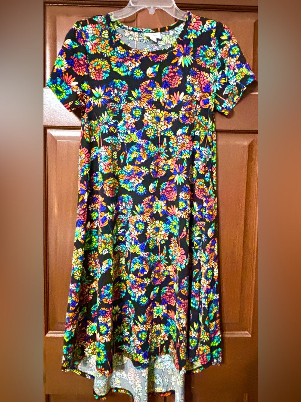 NWOT Lularoe Carly swing dress size XS vibrant rainbow floral